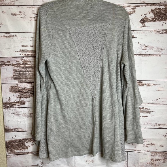 rxb Gray Open Front Cardigan Draped Lace Detail Lightweight‎ Size L - Picture 9 of 10